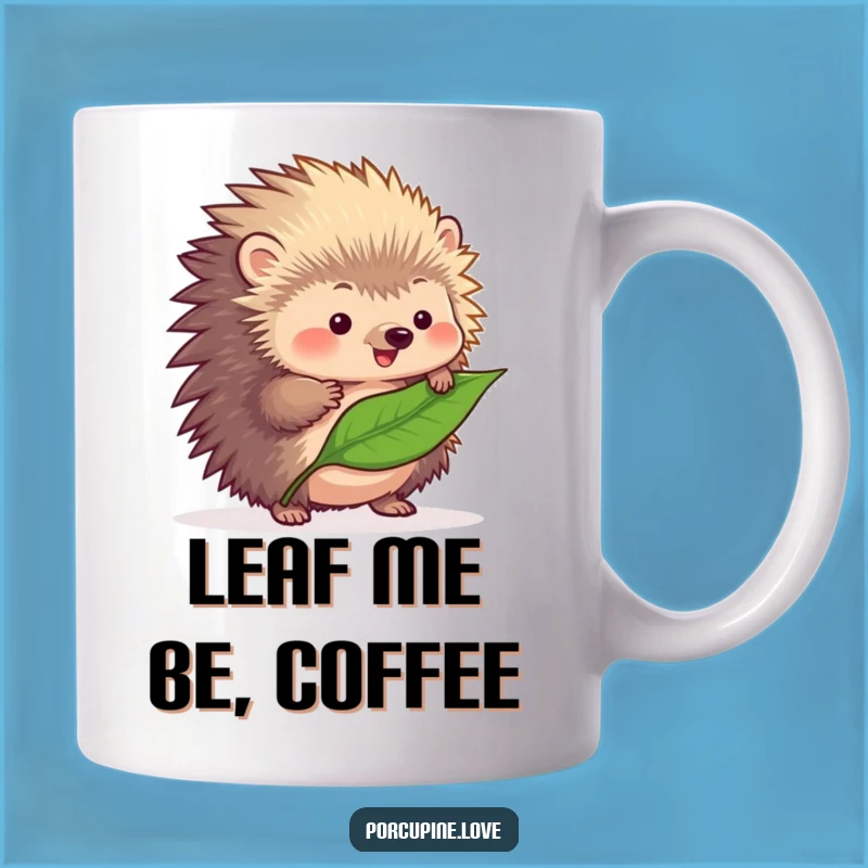 Funny Balancing Porcupine Leaf Mug - Adorable Fluffy Animal, Perfect Funny Gift