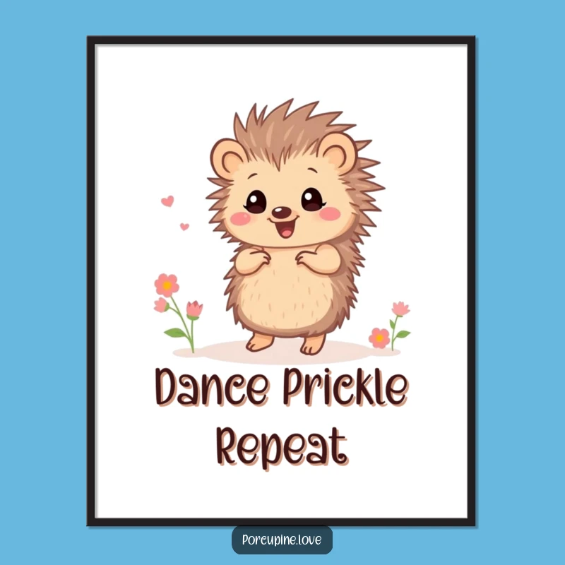 Funny Dancing Porcupine Flower Digital Art Print - Joyful Decor, Instant Cheer