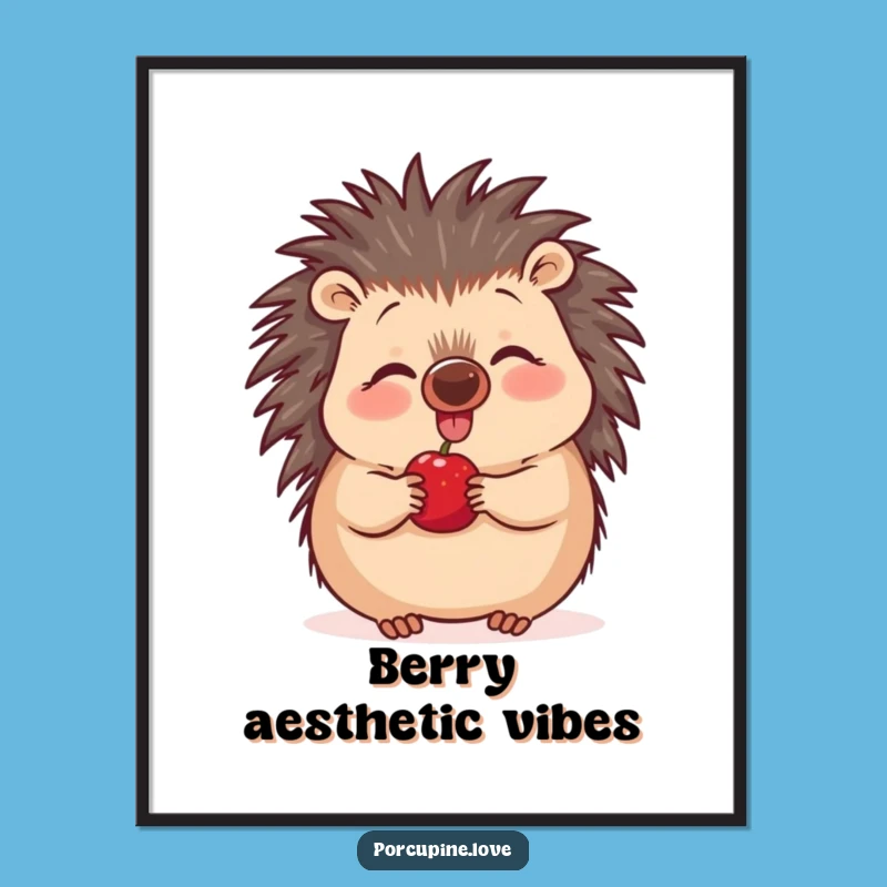 Funny Excited Porcupine Digital Art Print - Berry Wiggling Nose, Instant Hilarious Decor