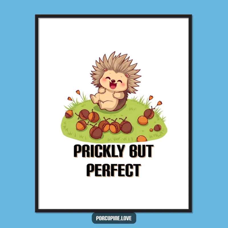 Funny Free Printable Wall Art: Rolling Porcupine with Acorns - Whimsical Decor!