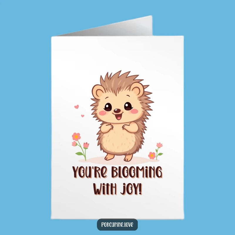 Free Printable Congrats Card: Dancing Porcupine with Flowers for Cheers