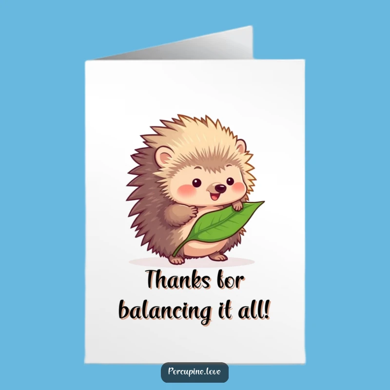 Free Printable Thank You Card: Leaf-Balancing Porcupine's Gratitude