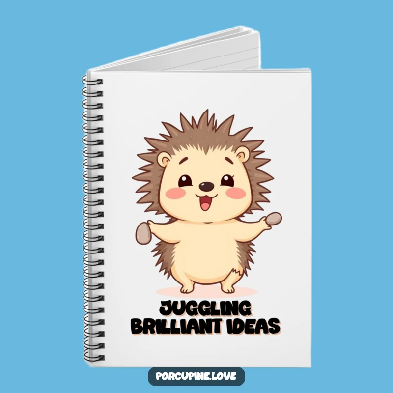 Funny Juggling Porcupine Pebble Notebook - Cheerful Journal, Hilarious Gift Idea